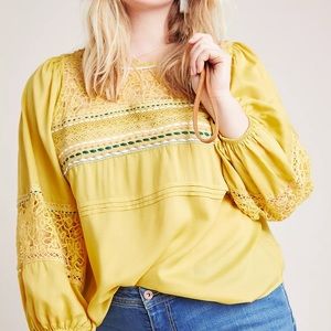Anthropologie NWOT Sunshine Yellow Peasant Top | Plus Size 2X